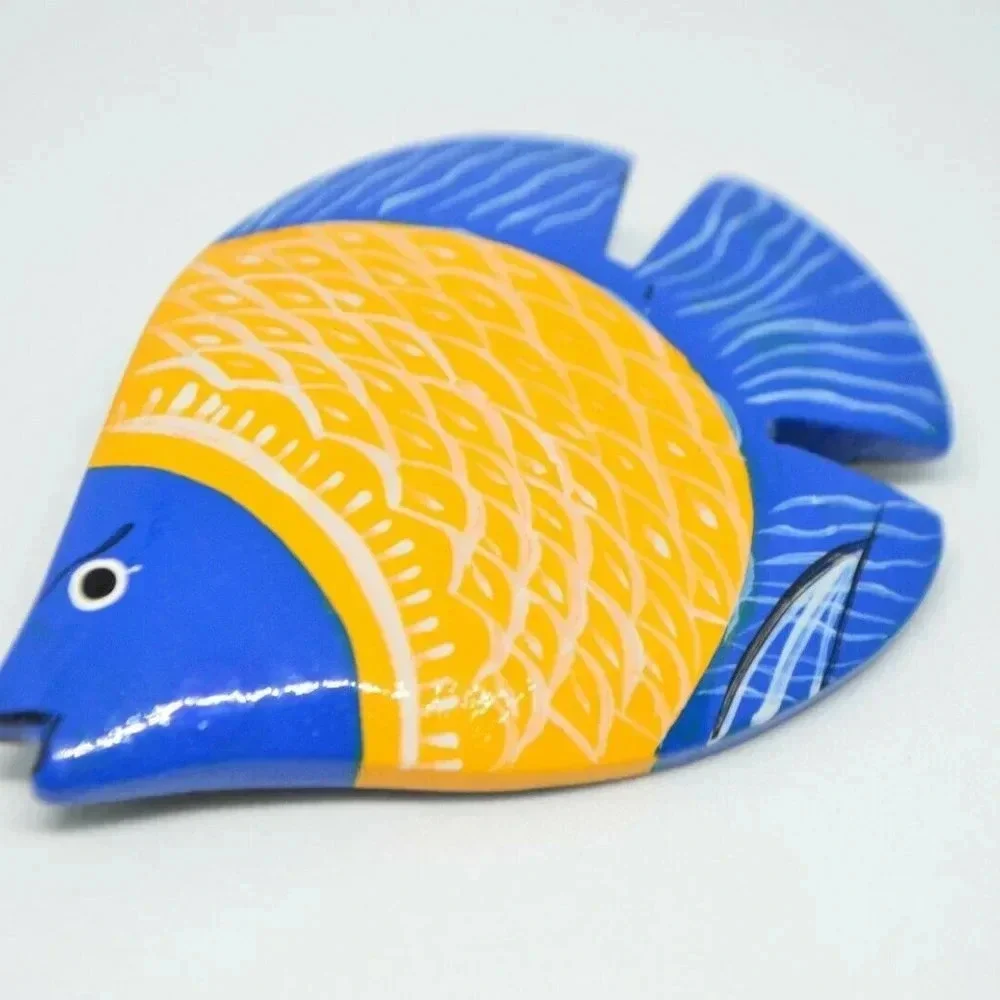 COLLECTIF Fish Blue Yellow Wooden Hand Painted Pin